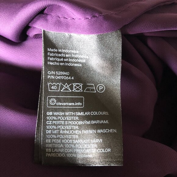 H&M Deep Purple Long-Sleeve Tie-Neck V-Neck Blouse Women's Size 2 Elegant Work - Picture 11 of 16